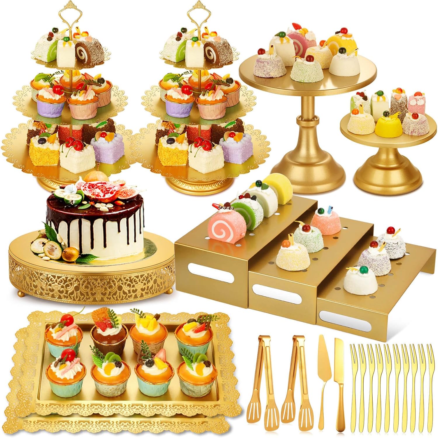 Display Risers Set - Gold Metal Dessert Table Display Set