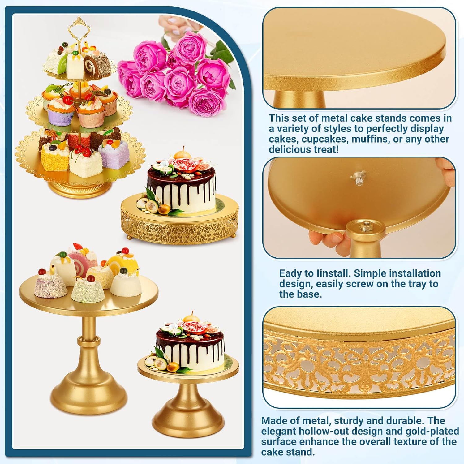 Gold Metal Dessert Table Displ - Display Risers Set review and price